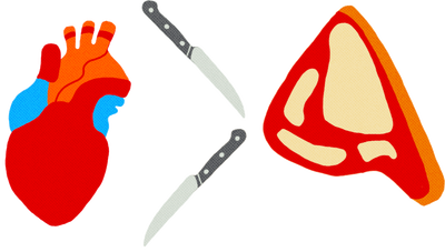 illustration of knives and raw meat